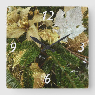 Horloge Carrée Argent et or Noël Arbre II