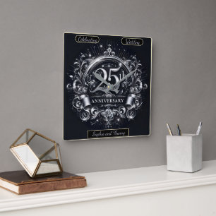 Horloge Carrée Argent scintillant : 25e anniversaire