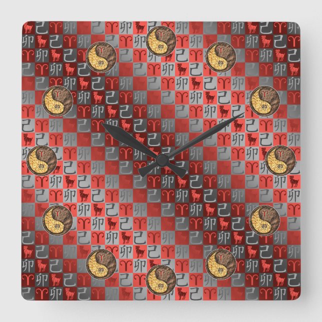 Horloge Carrée Aries & Earth Rabbit (Recto)