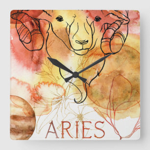 Horloge Carrée Aries ram zodiac astrology birthday gold red