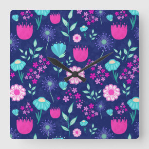 Horloge Carrée Arrière - plan à motif floral mignon