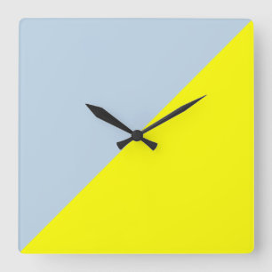 Horloge Carrée Arrière - plan couleur uni jaune et bleu eau