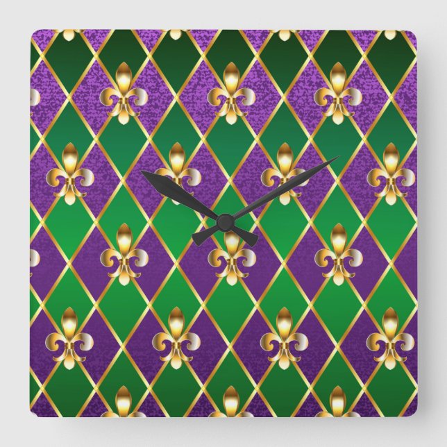 Horloge Carrée Arrière - plan de bijoux Mardi Gras (Recto)