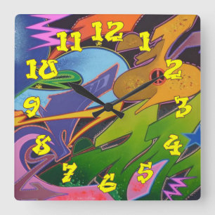 Horloge Carrée Arrière - plan de graffitis avec numéros de graffi