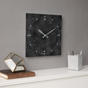 Horloge Carrée Arrière - plan de luxe monochromatique noir