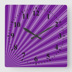 Horloge Carrée Arrière - plan de rayons solaires rétro violet fun