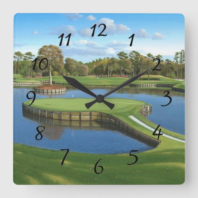 Horloge Carrée Arrière - plan de trou de terrain de golf (Recto)