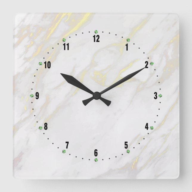 Horloge Carrée Arrière - plan en marbre blanc et or (Recto)