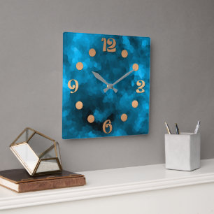 Horloge Carrée Arrière - plan polygonal abstrait bleu