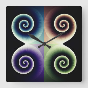 Horloge Carrée Art Abstrait à quatre couleurs