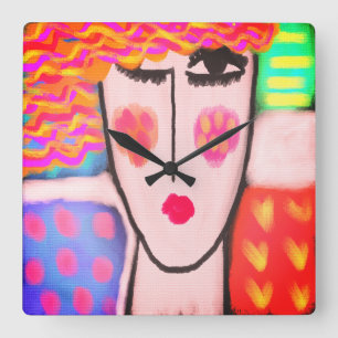 Horloge Carrée Art Abstrait coloré