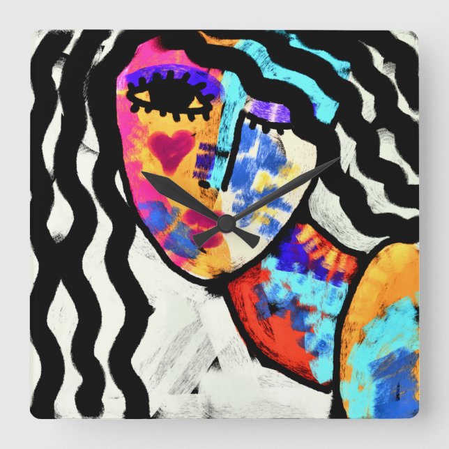 Horloge Carrée Art Abstrait coloré (Recto)