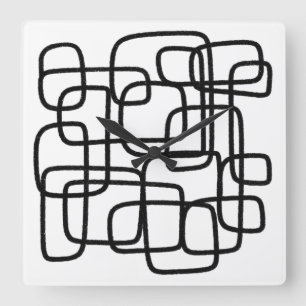 Horloge Carrée Art Abstrait Contemporain Noir Et Blanc