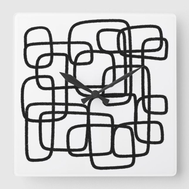 Horloge Carrée Art Abstrait Contemporain Noir Et Blanc (Recto)