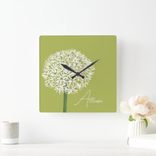Horloge Carrée Art botanique de la fleur d'Allium   Flore élégant