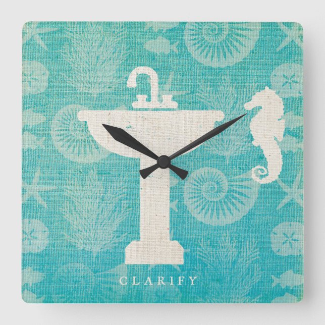 Horloge Carrée Art côtier | Évier de salle de bain (Recto)