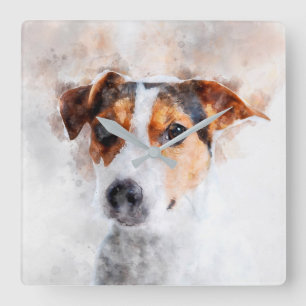 Horloge Carrée Art d'aquarelle de Jack Russell Terrier