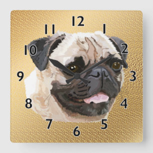 Horloge Carrée Art de chien de carlin