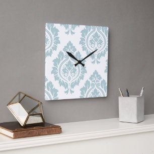 Horloge Carrée Art de Damas décoratif I Bleu oeuf de canard sur f
