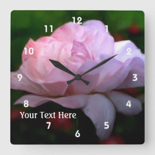 Horloge Carrée Art de fleur de rose rose ciel