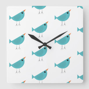 Horloge Carrée Art de la nature d'oiseau fantaisiste adorable