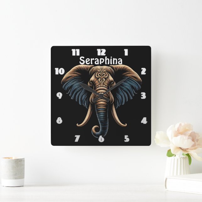 Horloge Carrée Art de l'éléphant de l'aube fleuri (Maison)