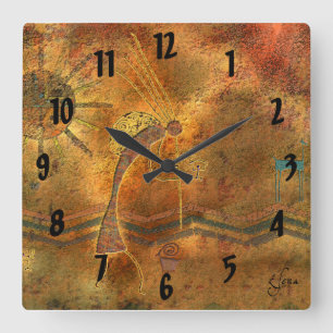 Horloge Carrée Art de roche de Kokopelli