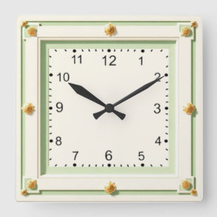 Horloge Carrée Art Déco blanc et menthe