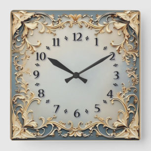 Horloge Carrée Art Déco Bleu et Or