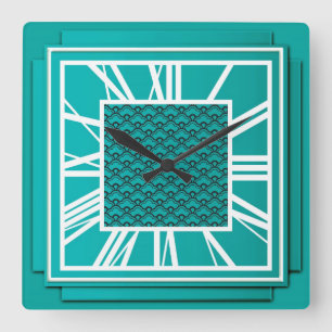 Horloge Carrée Art déco, bleu turquoise