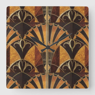 HORLOGE CARRÉE ART DECO BOIS INLAID