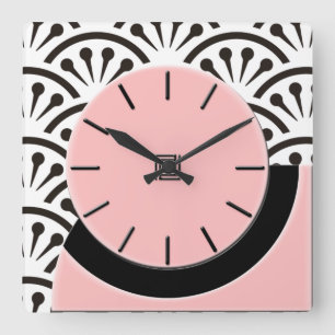Horloge Carrée Art Déco Coupe-A (Plaza Rose+Noir)