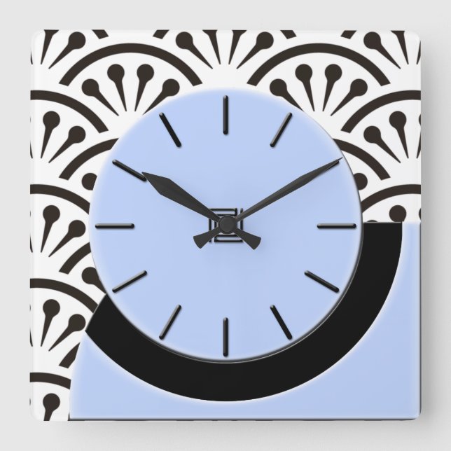 Horloge Carrée Art Déco Coupe-A-Way (bleu ciel+noir) (Recto)
