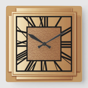 Horloge Carrée Art déco, cuivre balayé