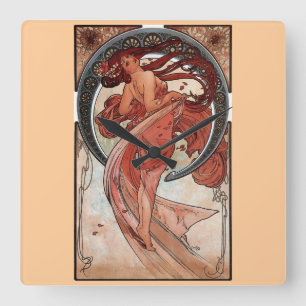 Horloge Carrée Art déco de danse de Mucha
