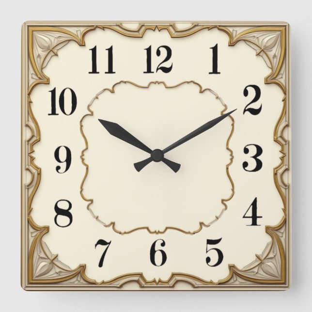 Horloge Carrée Art Déco élégant (Recto)
