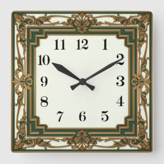 Horloge Carrée Art Deco Elegant Green