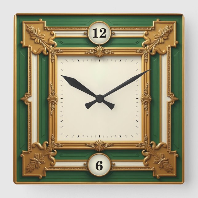 Horloge Carrée Art Deco Elegant Green (Recto)