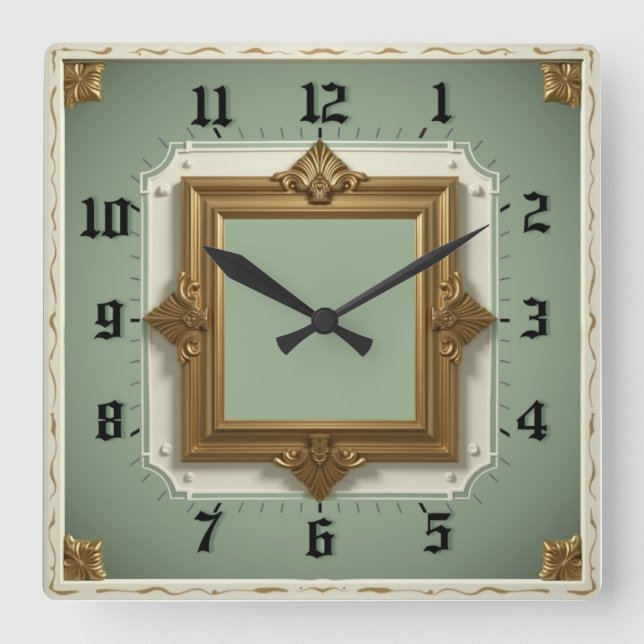 Horloge Carrée Art Deco Elegant Mint (Recto)