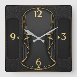 Horloge Carrée Art Déco Élégant Noir