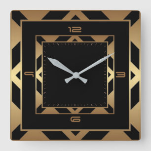 Horloge Carrée Art déco élégant noir et or