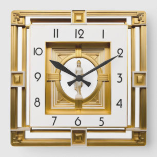 Horloge Carrée Art déco élégant or