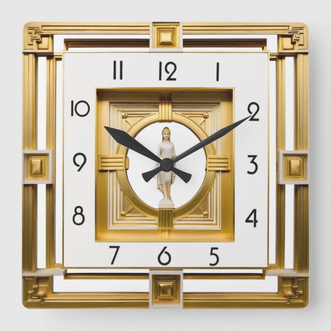 Horloge Carrée Art déco élégant or (Recto)