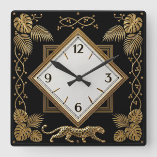 Horloge Carrée Art déco élégant or et noir