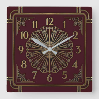 Horloge Carrée Art Déco Élégant Rouge