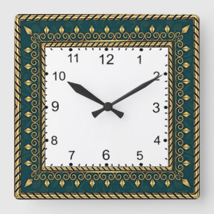 Horloge Carrée Art Déco Élégant Vert
