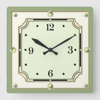 Horloge Carrée Art Déco Élégant Vert Doux