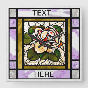 Horloge Carrée Art déco en verre feutré Rose d'or