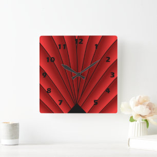 Horloge Carrée Art Deco Fan Design Red Square Wall Clock