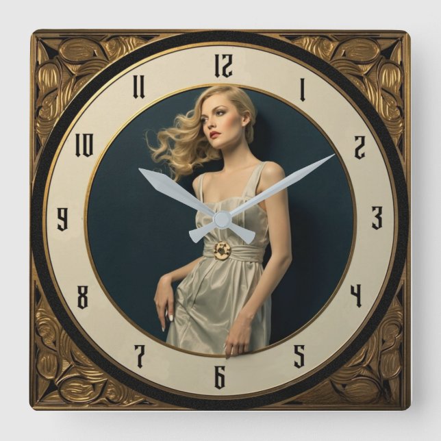 Horloge Carrée Art Deco Girl (Recto)